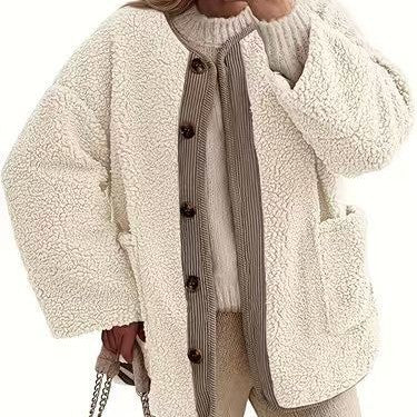 Women's Cropped Oversized Fluffy Teddy Jacket