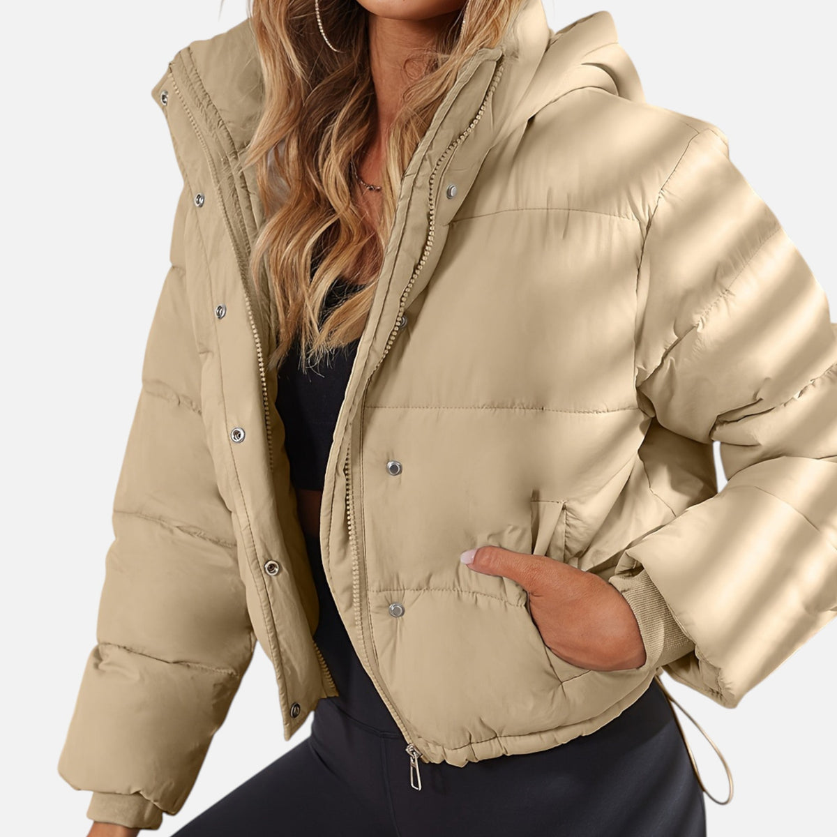 Women's Cropped Quilted Black Puffer Jacket