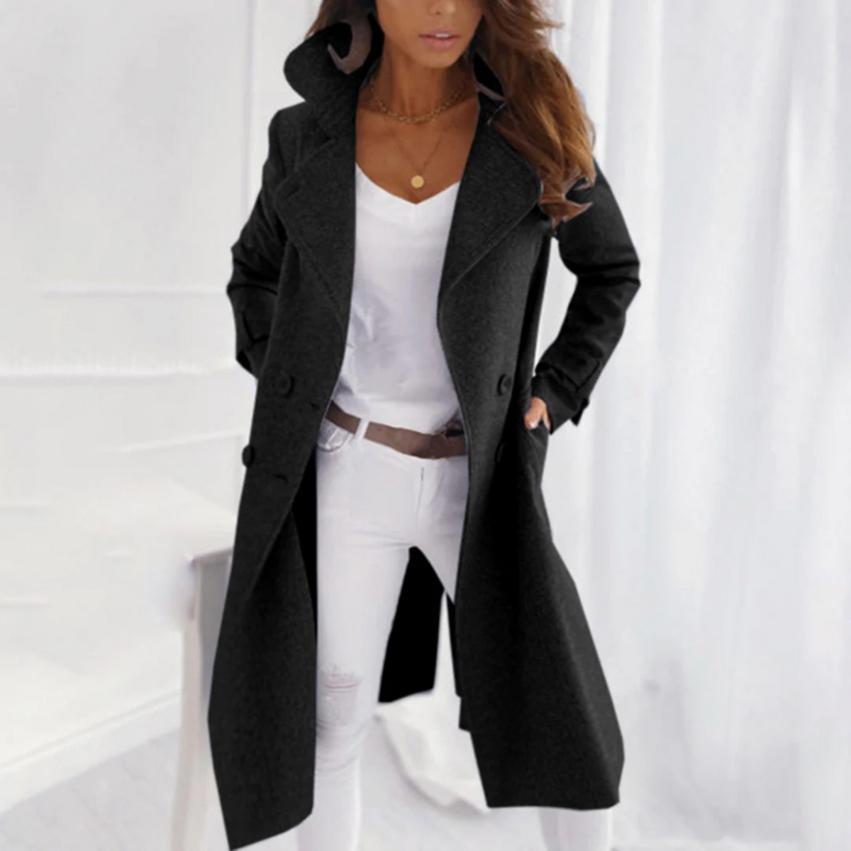 Women's Long Double-Breasted Wool Coat