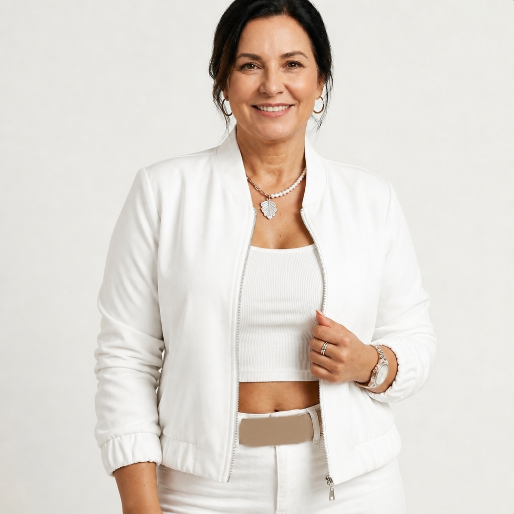 Women's Cropped Slim Fit Lightweight Bomber Jacket - White