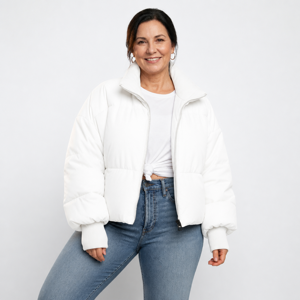 Women's Cropped Quilted Puffer Jacket - White