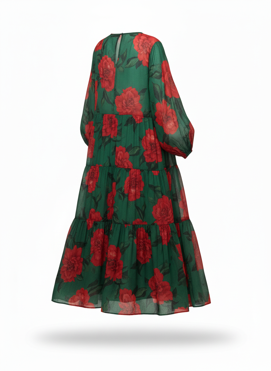Long Dress with Floral Pattern and Boho Maxi Cut