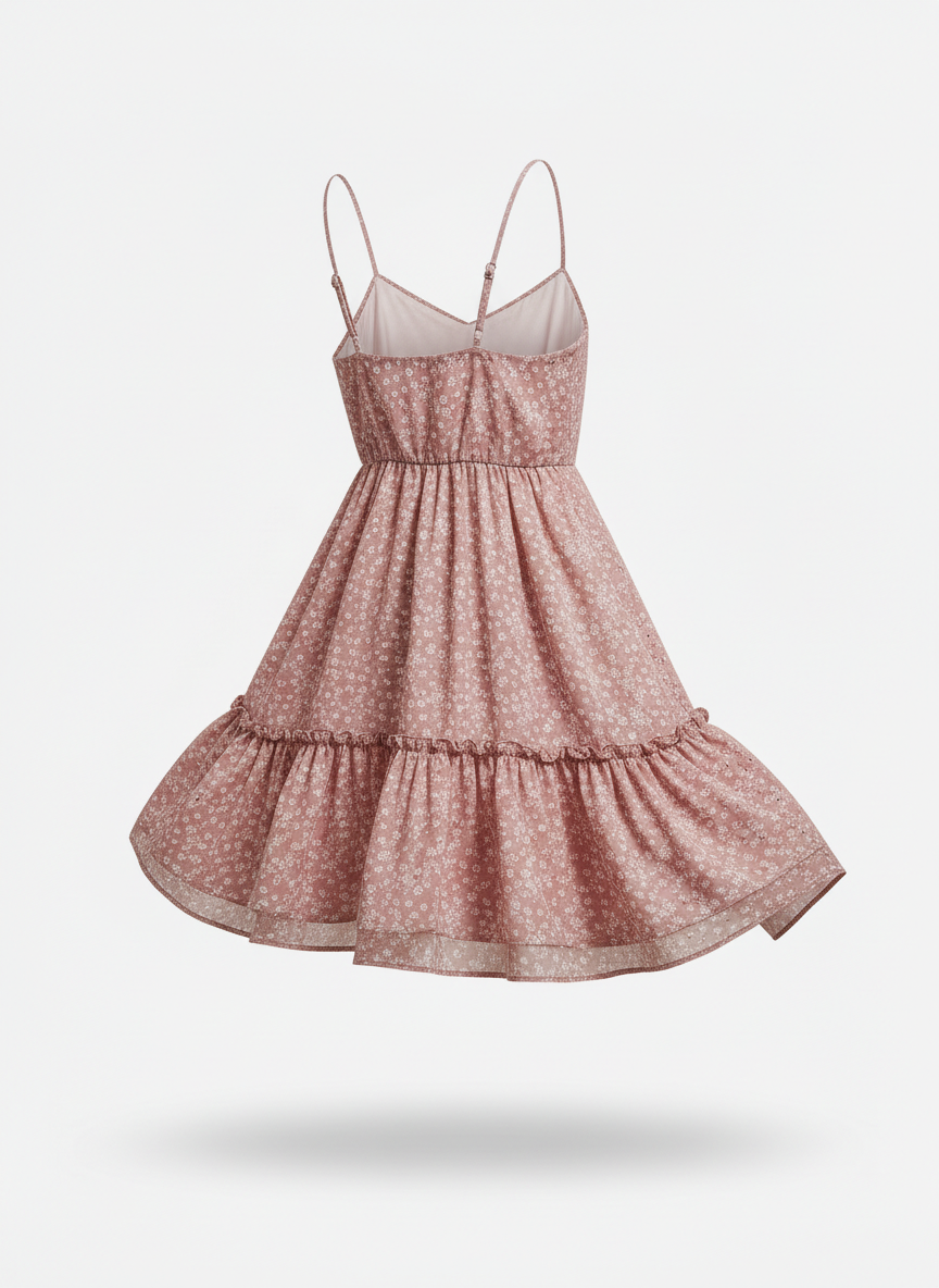 Short Dress with Pink Flowers and a Babydoll Cut