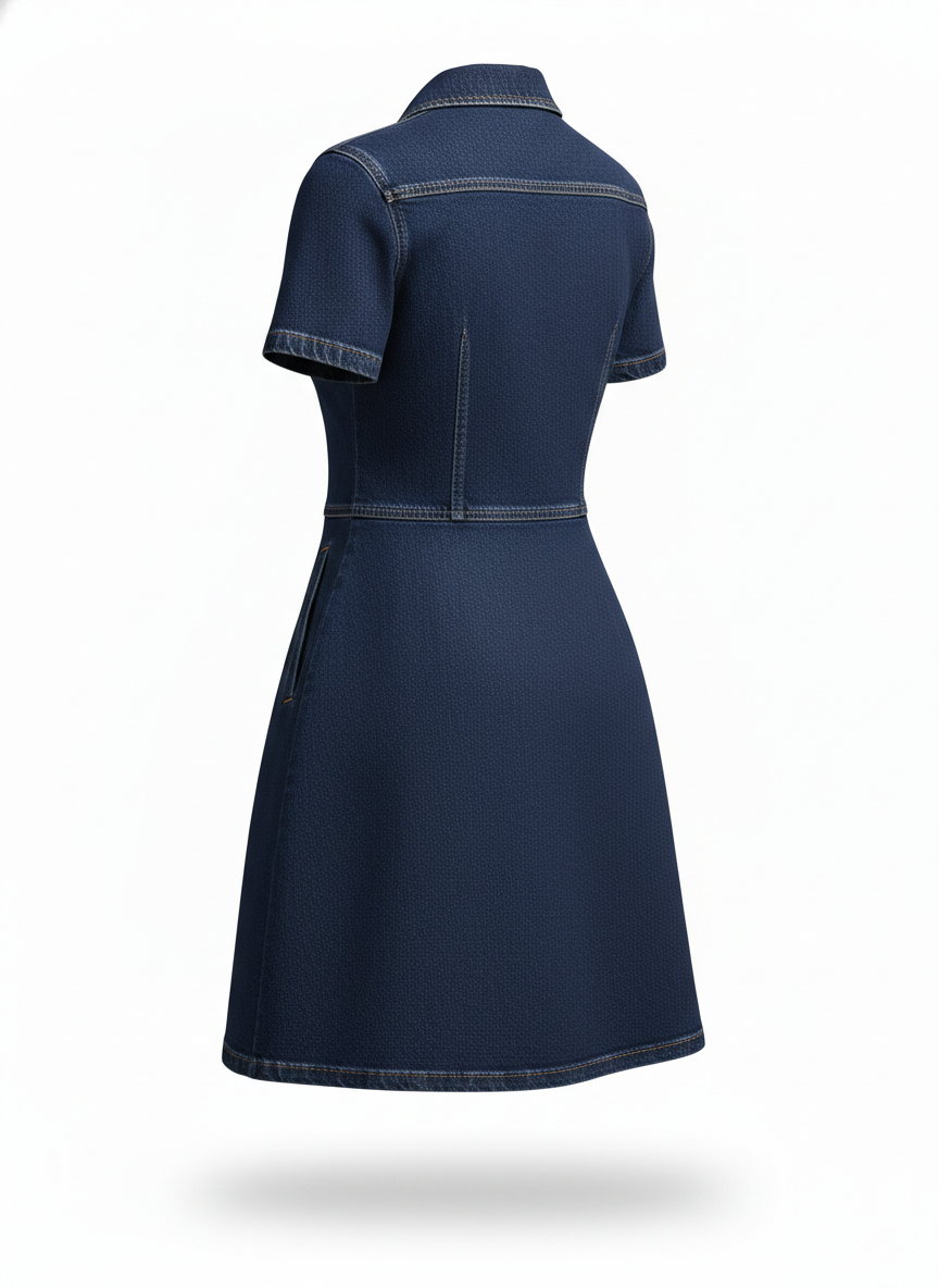 Short Dress in Purple Denim with an A-Line Cut