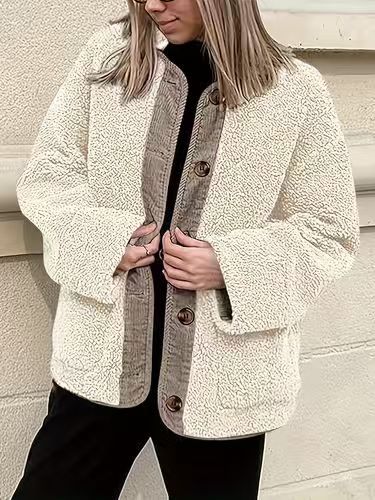 Women's Cropped Oversized Fluffy Teddy Jacket