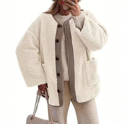 Women's Cropped Oversized Fluffy Teddy Jacket