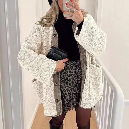 Women's Cropped Oversized Fluffy Teddy Jacket