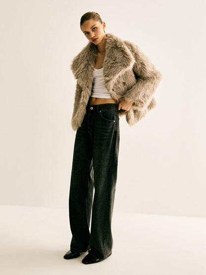 Women's Oversized Cropped Faux Fur Jacket