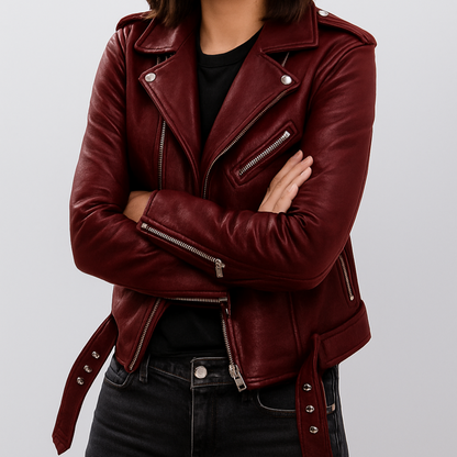 Women's Slim Fit Zip Up Biker Jacket