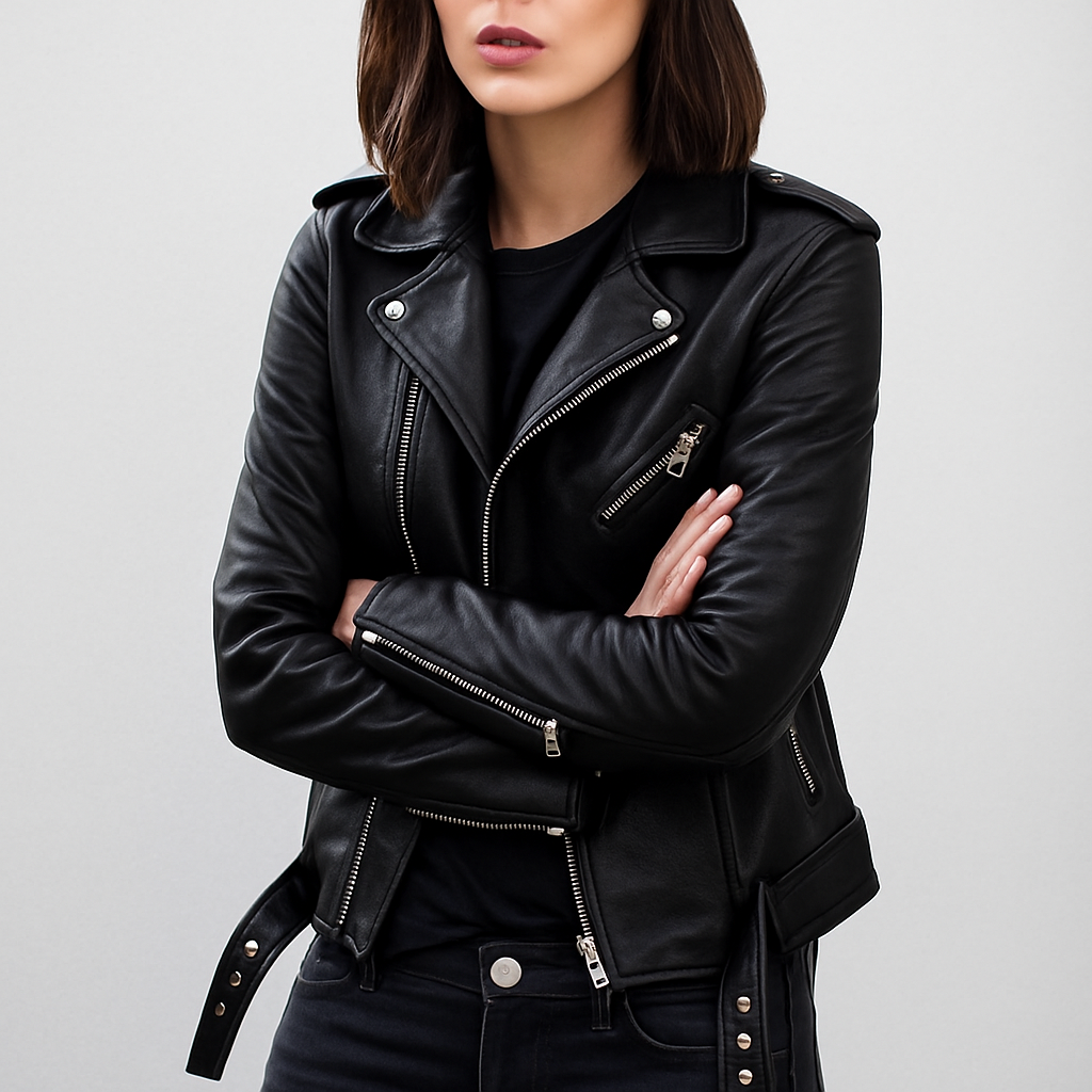 Women's Slim Fit Zip Up Biker Jacket