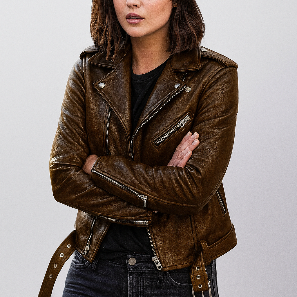 Women's Slim Fit Zip Up Biker Jacket