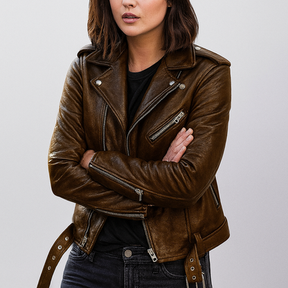 Women's Slim Fit Zip Up Biker Jacket