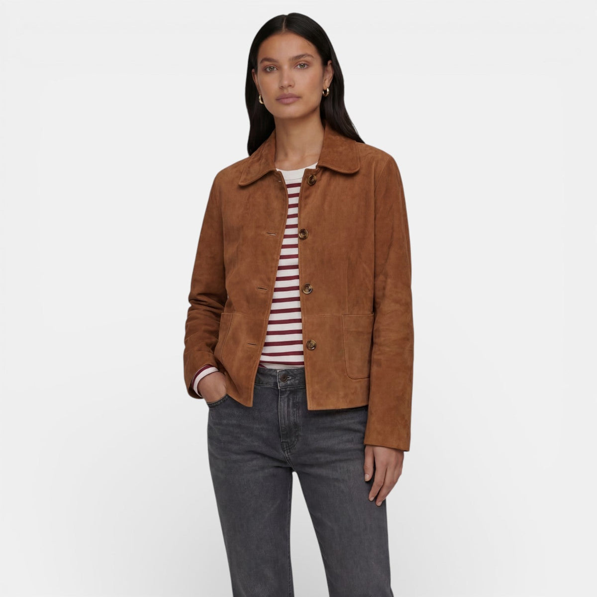 Women's Comfortable Brown Suede Mid-Season Jacket