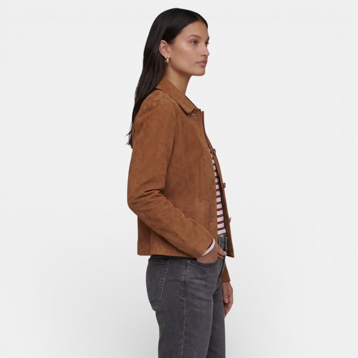 Women's Comfortable Brown Suede Mid-Season Jacket