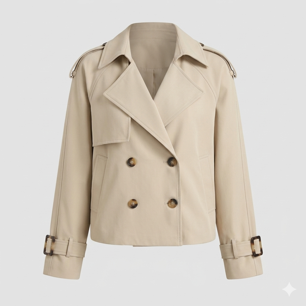 Women's Cropped Double-Breasted Trench Coat
