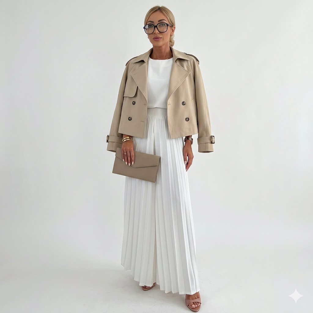 Women's Cropped Double-Breasted Trench Coat