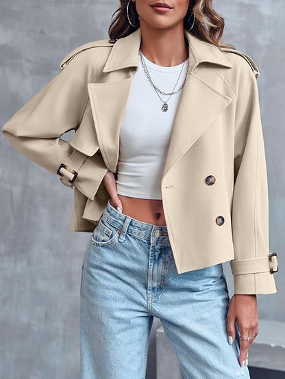 Women's Cropped Double-Breasted Trench Coat
