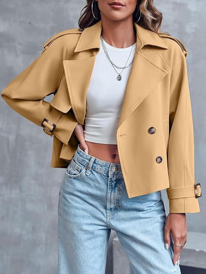 Women's Cropped Double-Breasted Trench Coat