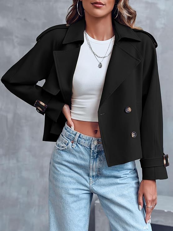 Women's Cropped Double-Breasted Trench Coat