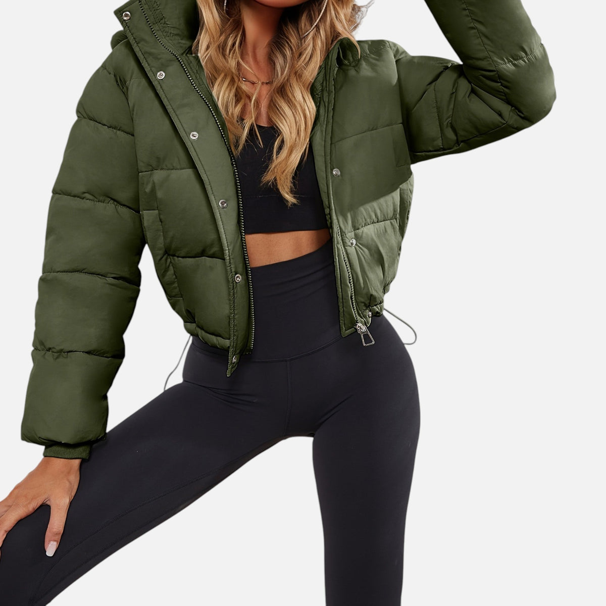 Women's Cropped Quilted Black Puffer Jacket