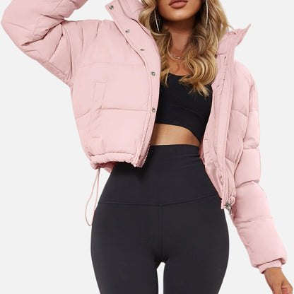 Women's Cropped Quilted Black Puffer Jacket
