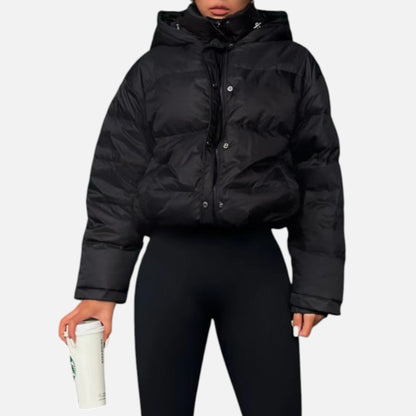 Women's Cropped Quilted Black Puffer Jacket