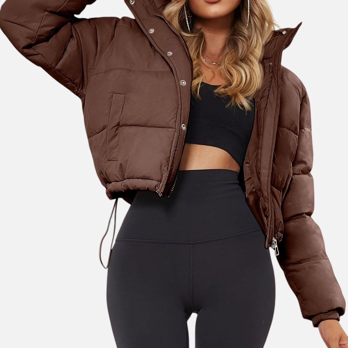 Women's Cropped Quilted Black Puffer Jacket