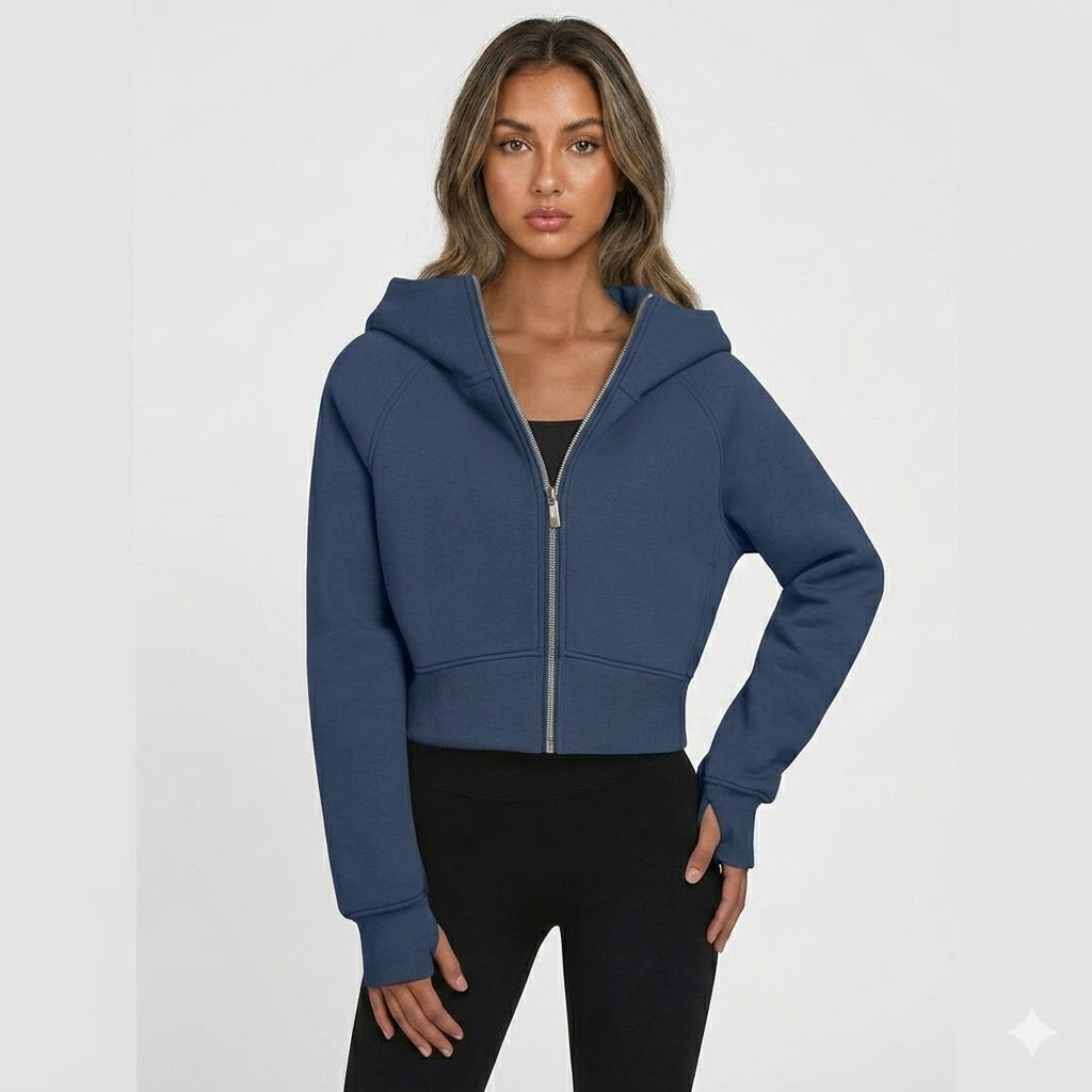 Women's Cropped Zip Hoodie Casual Sweatshirt