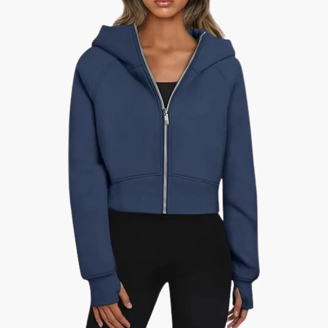 Women's Cropped Zip Hoodie Casual Sweatshirt