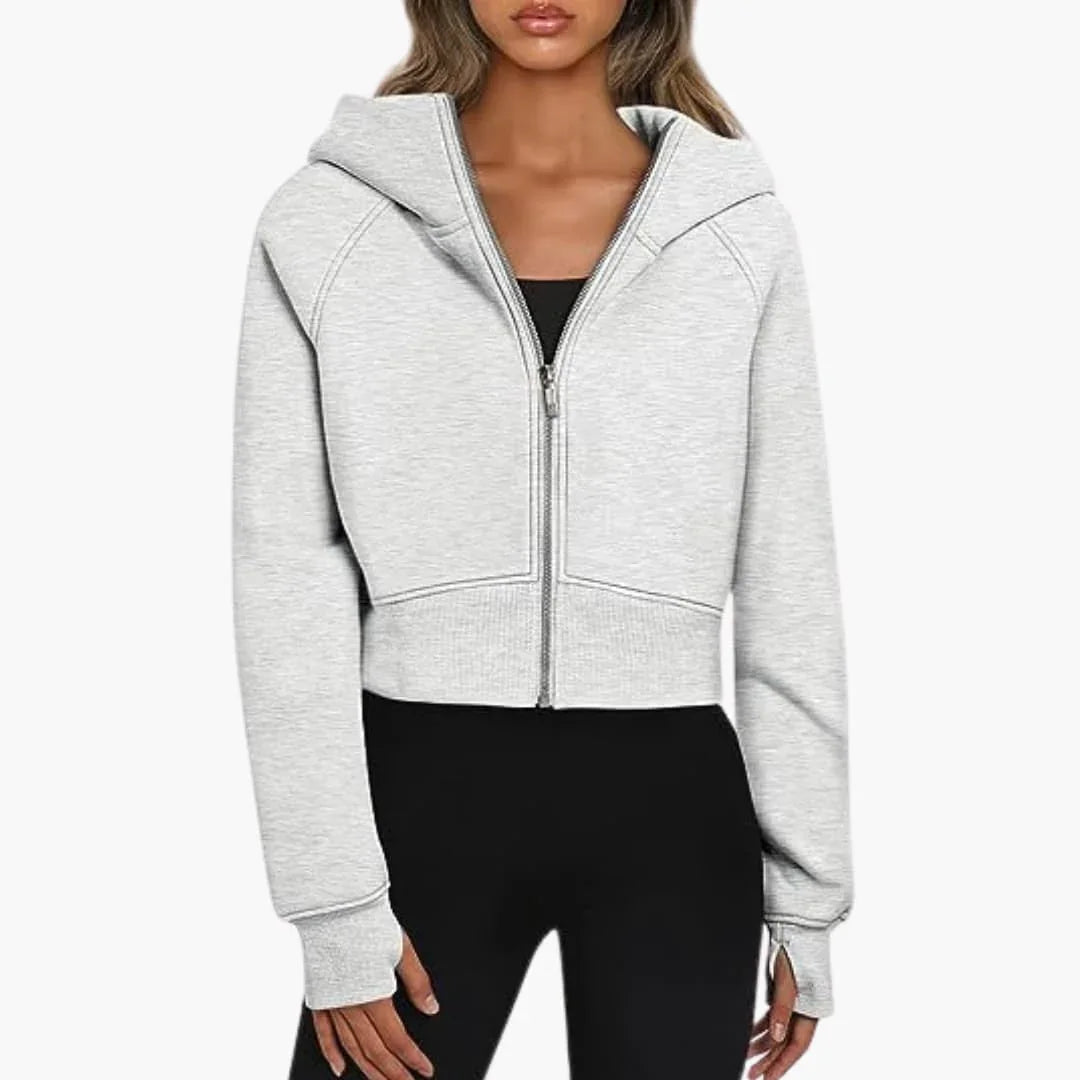 Women's Cropped Zip Hoodie Casual Sweatshirt
