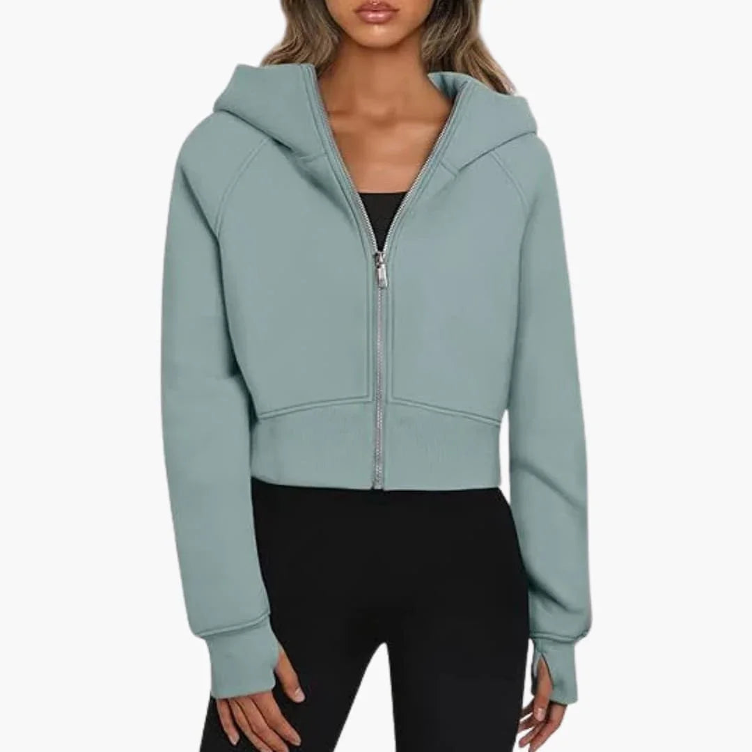 Women's Cropped Zip Hoodie Casual Sweatshirt