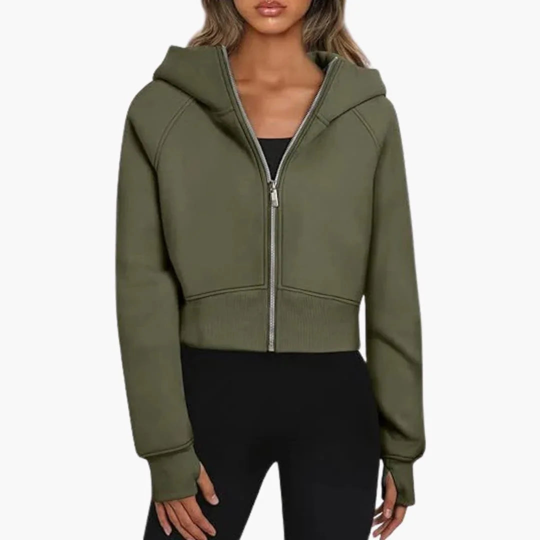 Women's Cropped Zip Hoodie Casual Sweatshirt