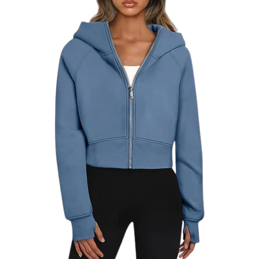 Women's Cropped Zip Hoodie Casual Sweatshirt
