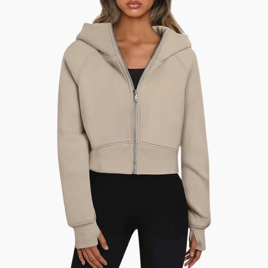 Women's Cropped Zip Hoodie Casual Sweatshirt