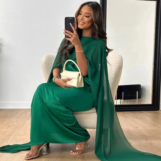 Women's Elegant Cape Maxi Dress for Formal Events