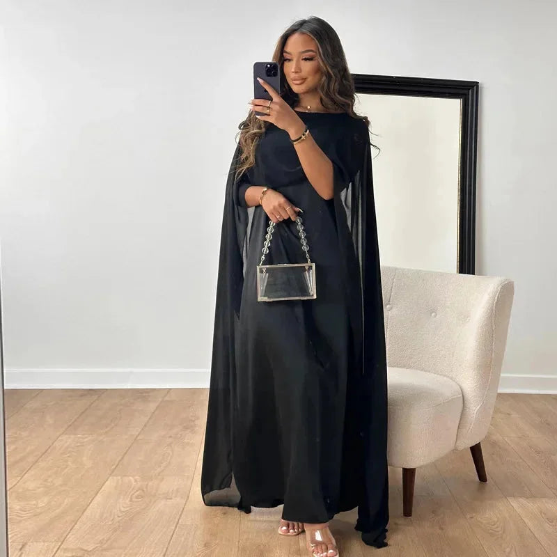Women's Elegant Cape Maxi Dress for Formal Events