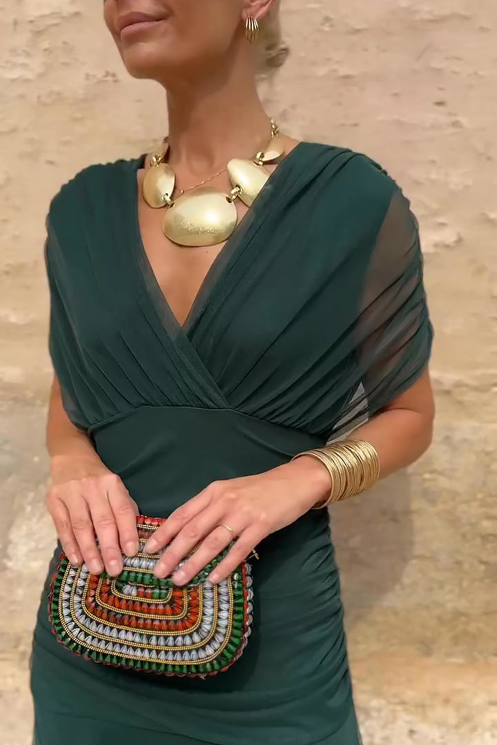 Women's Elegant Pleated Maxi Dress | Stylish V-Neck Formal Gown