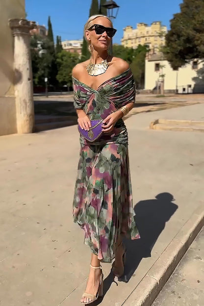 Women's Elegant Pleated Maxi Dress | Stylish V-Neck Formal Gown