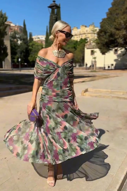 Women's Elegant Pleated Maxi Dress | Stylish V-Neck Formal Gown