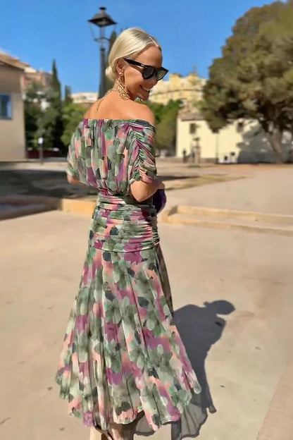 Women's Elegant Pleated Maxi Dress | Stylish V-Neck Formal Gown