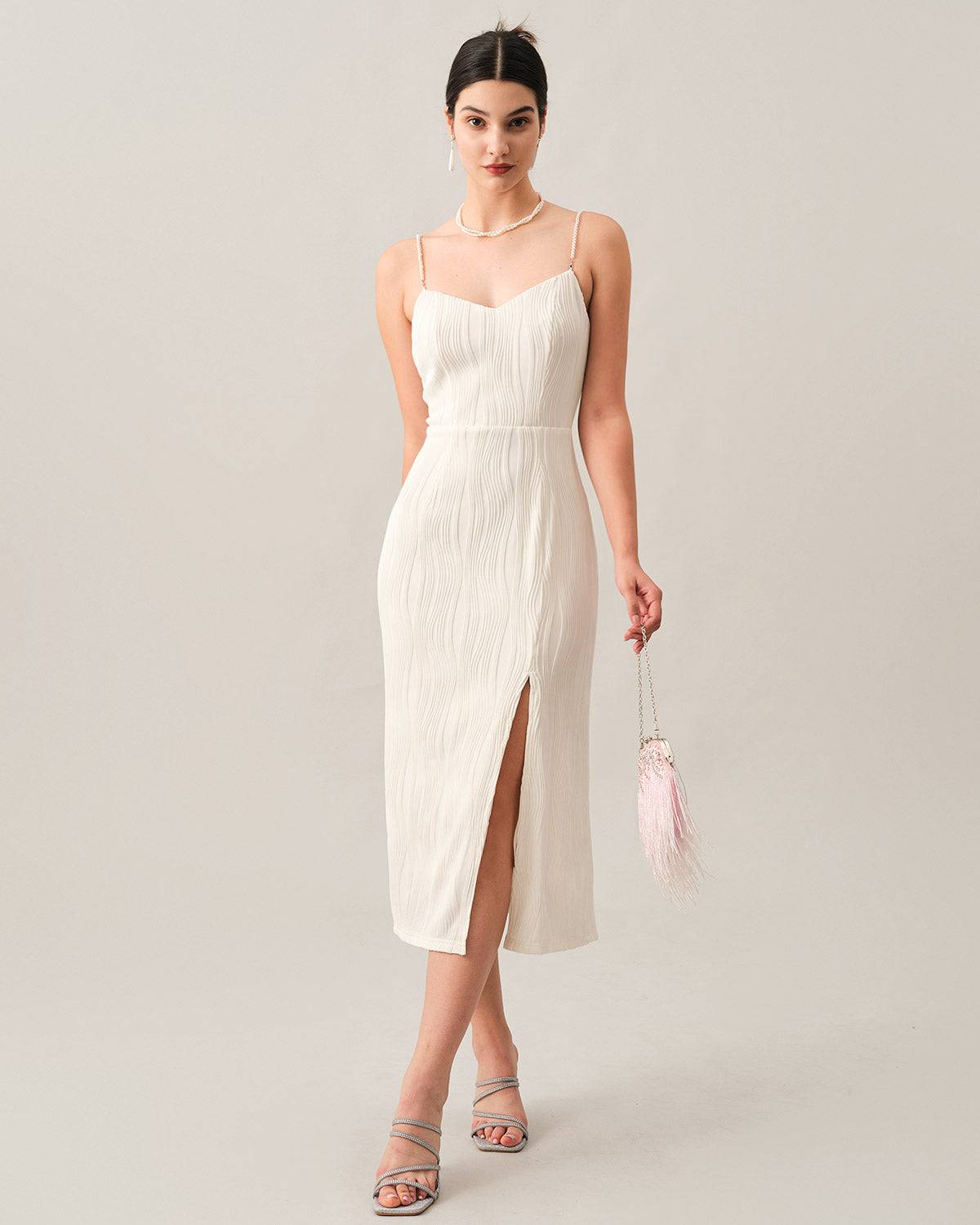 Women's Elegant Midi Dress | Stylish Pearl Strap Design
