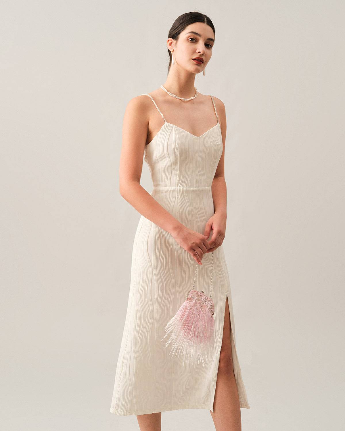 Women's Elegant Midi Dress | Stylish Pearl Strap Design