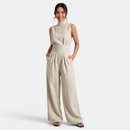 Women's Elegant Sleeveless Cotton Linen Outfit Set