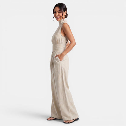 Women's Elegant Sleeveless Cotton Linen Outfit Set