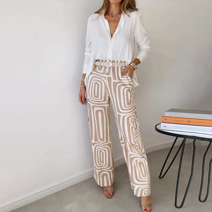Women's Elegant Two-Piece Set with Patterned Trousers