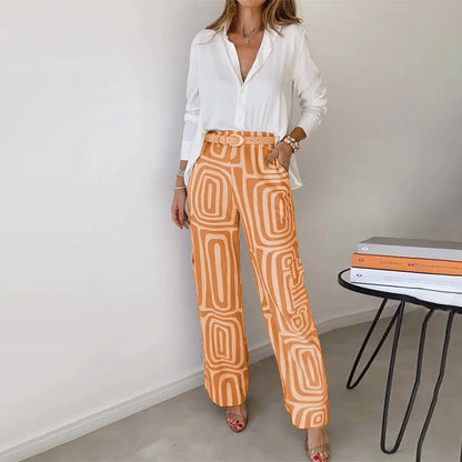 Women's Elegant Two-Piece Set with Patterned Trousers