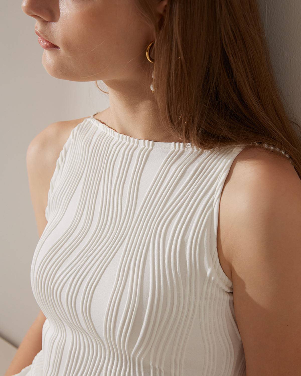 Women's Elegant Water Ripple Textured Midi Dress | Stylish Semi-Formal Dress