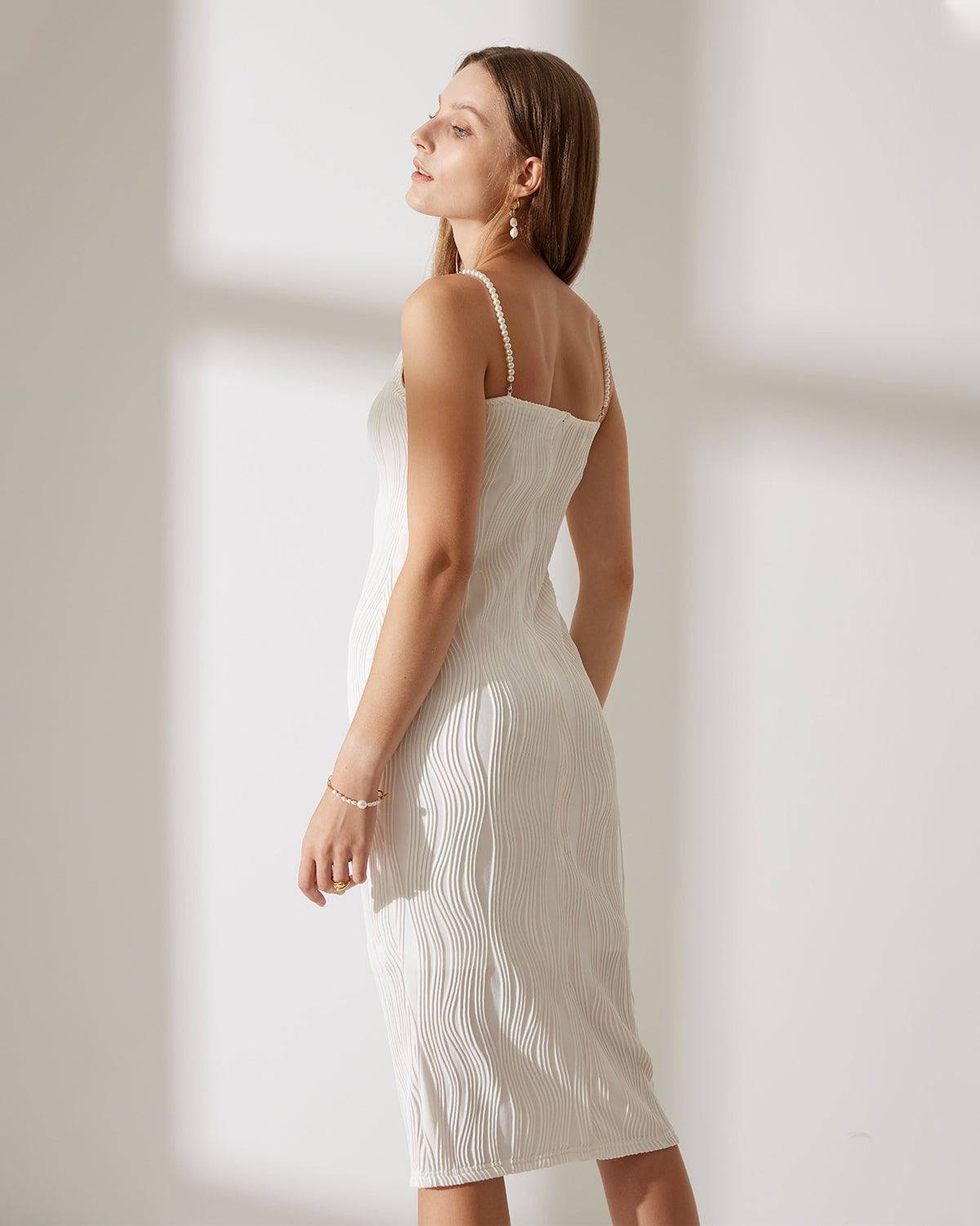 Women's Elegant Water Ripple Textured Midi Dress | Stylish Semi-Formal Dress