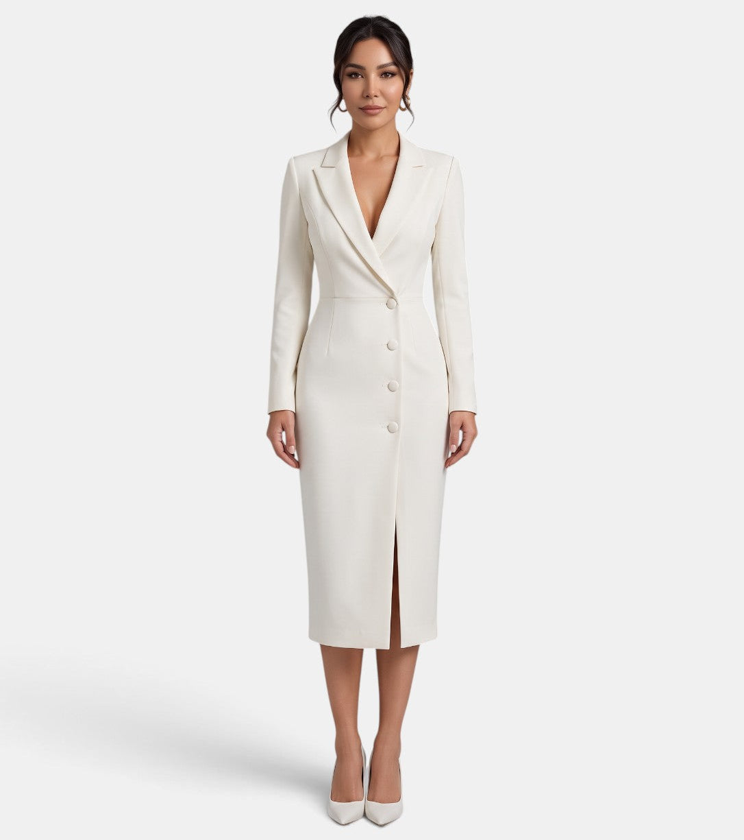 Women's Elegant White Midi Blazer Dress