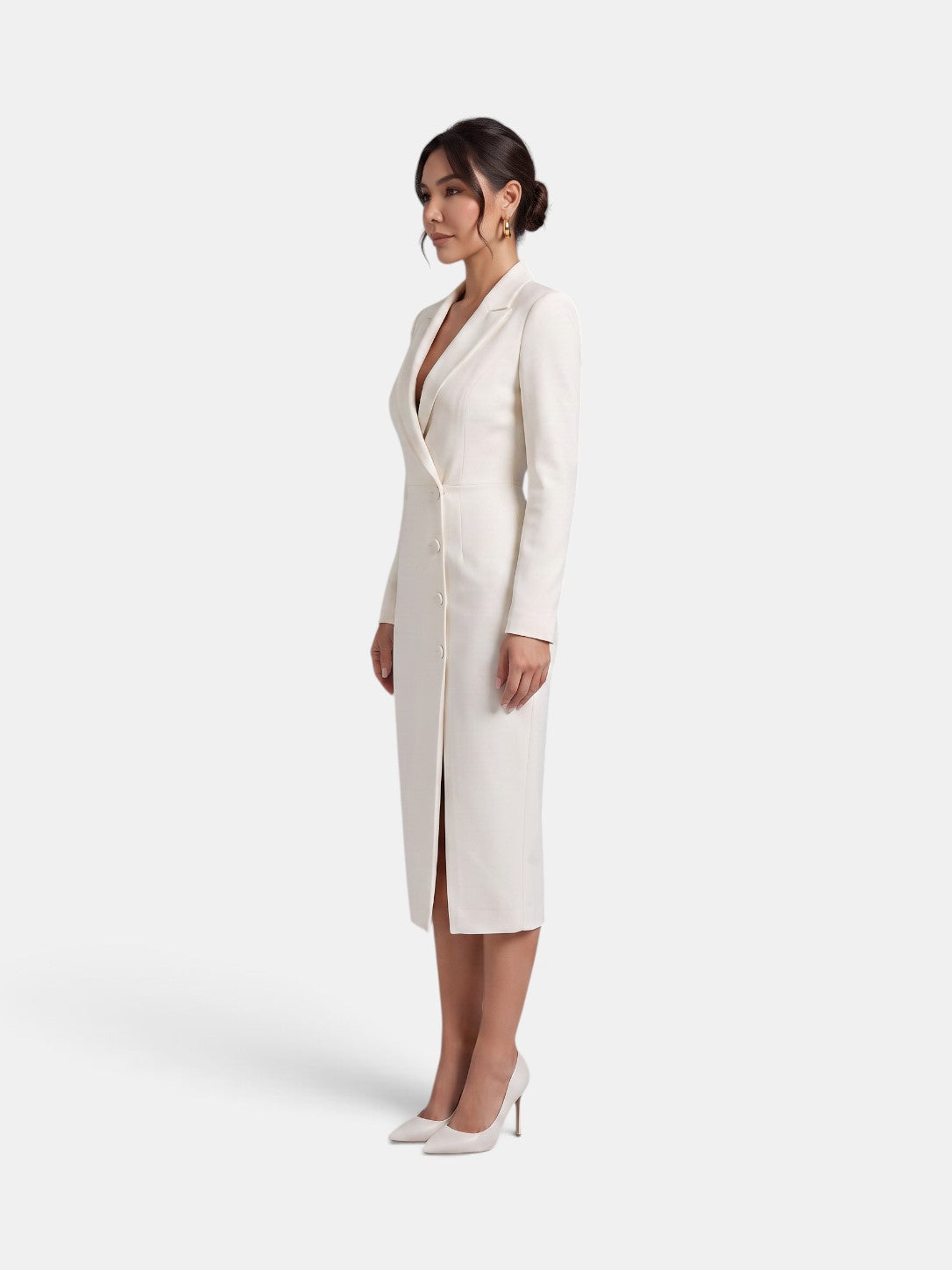 Women's Elegant White Midi Blazer Dress